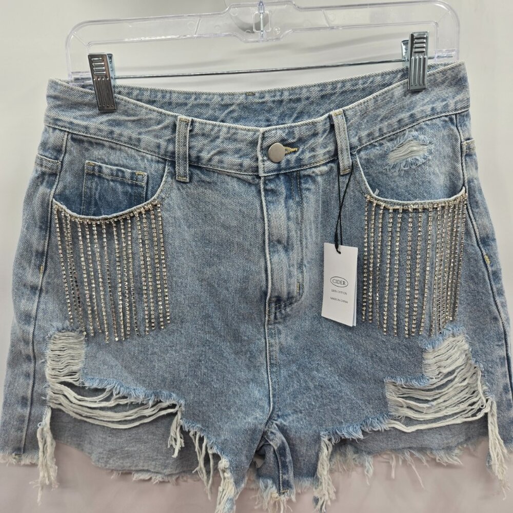 NWT Cider Distressed Rhinestone Tassel Fringe Shorts Size XL 100% Cotton